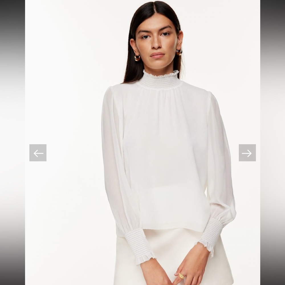 Aritzia Wilfred‎ Women's Valencia Mock Neck Blouse Top Light Birch Size Large